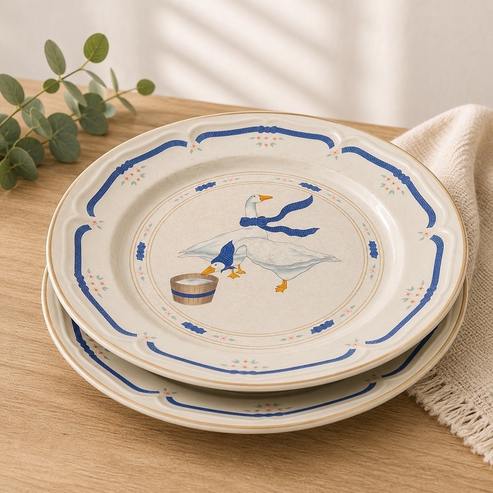 Vintage Goose Dinner Plates‎ Countryside Stoneware Set of 2 NEWCOR
